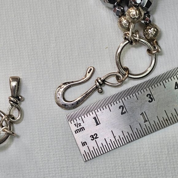 Faceted Silver Hematite Sterling Silver Multi Strand Bib Necklace, 17” - Picture 8 of 10